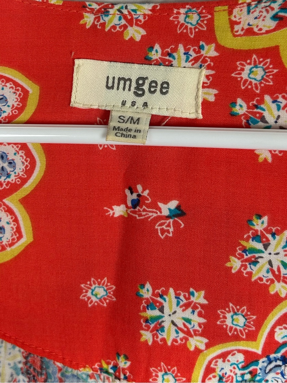 Umgee Boho Fringe Kimono Cover Up Coral Medallion Print S/M - Picture 4 of 7